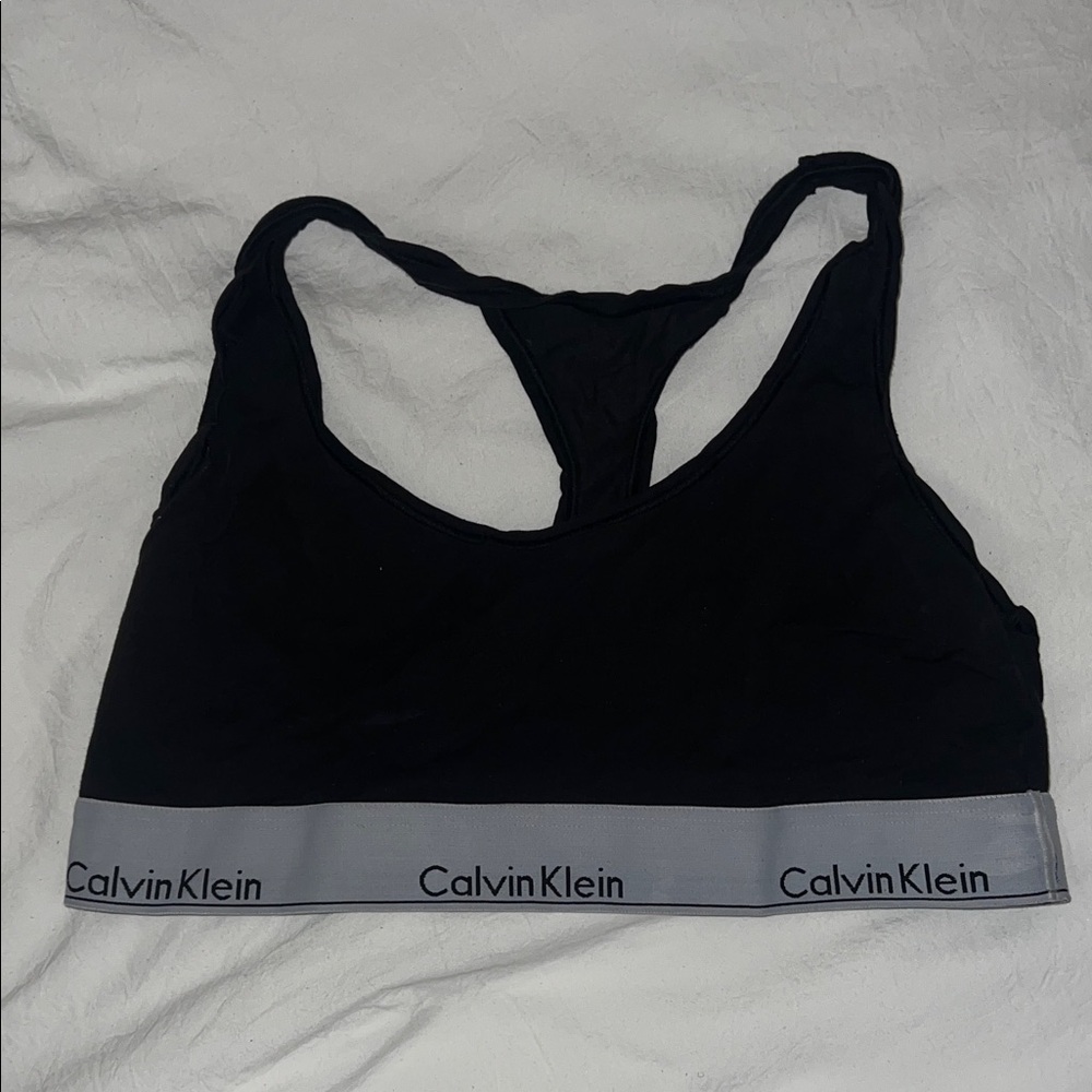 Calvin Klein Black Racerback Bralette with Gray Logo Band